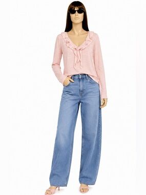 Vintage Polo Pink 100% Cotton V-Neck Ruffle Collar Shirt Size XL